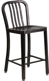 24"High Black-Antique Gold Metal Indoor-Outdoor Counter Height Stool, Back
