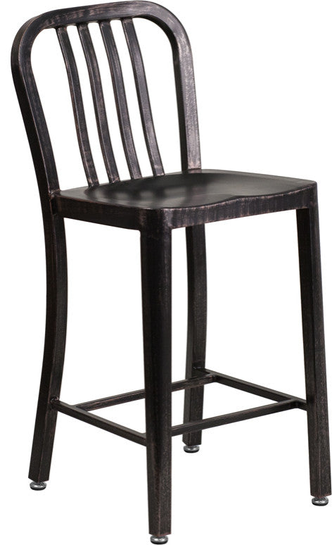 24"High Black-Antique Gold Metal Indoor-Outdoor Counter Height Stool, Back