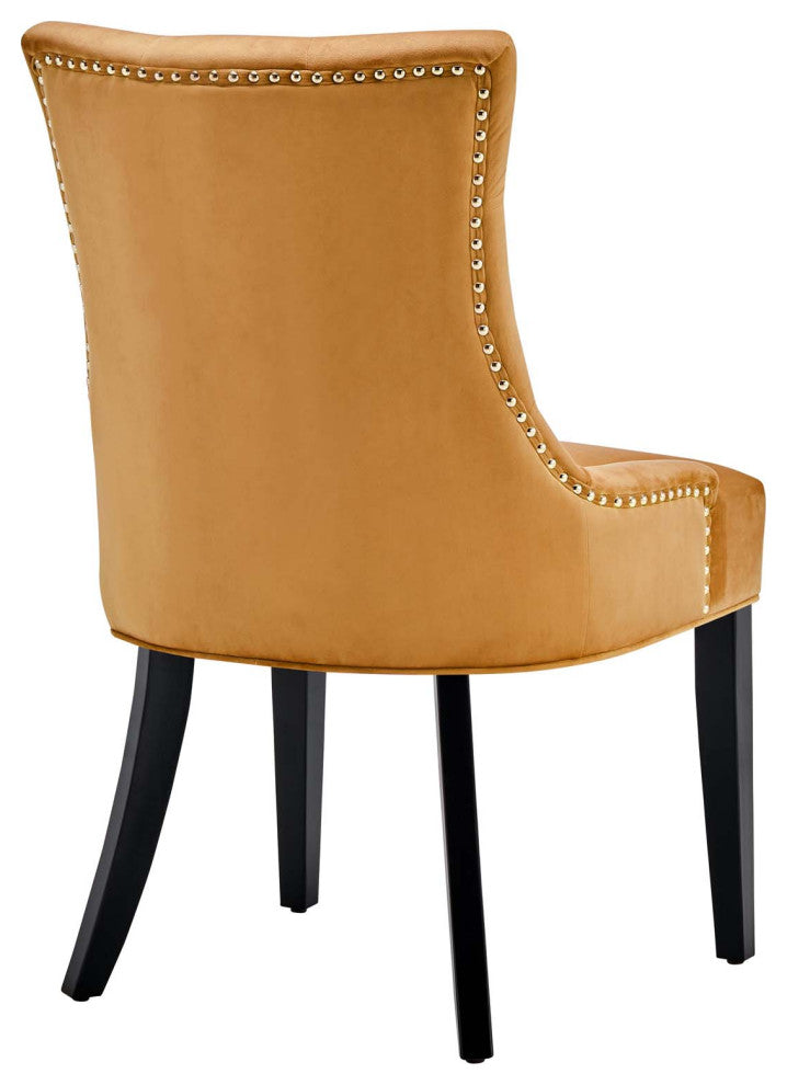 Tufted Side Dining Chair, Set of 2, Velvet, Wood, Brown, Cafe Bistro Restaurant