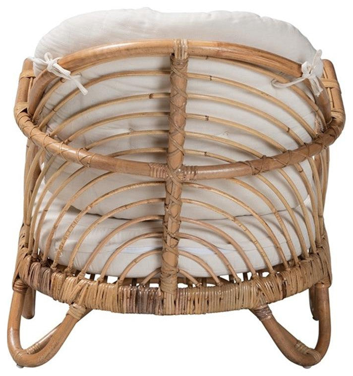 Aliane Modern Bohemian Natural Brown Antique Rattan Armchair