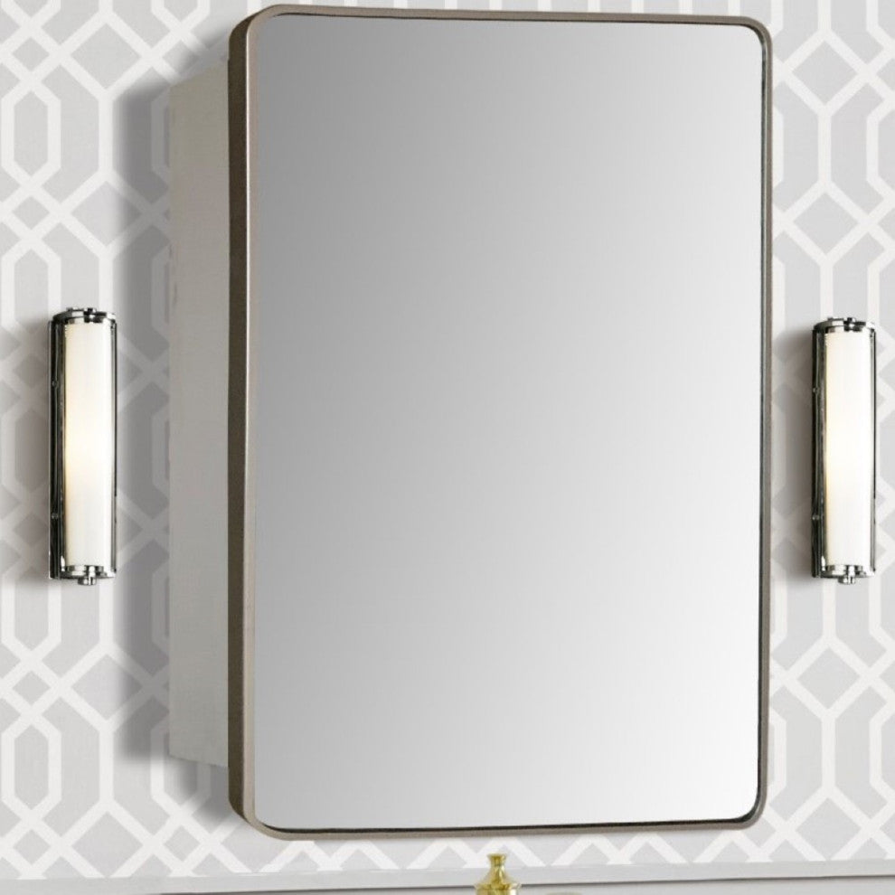 Rectangular Metal Frame Medicine Cabinet, Brushed Silver