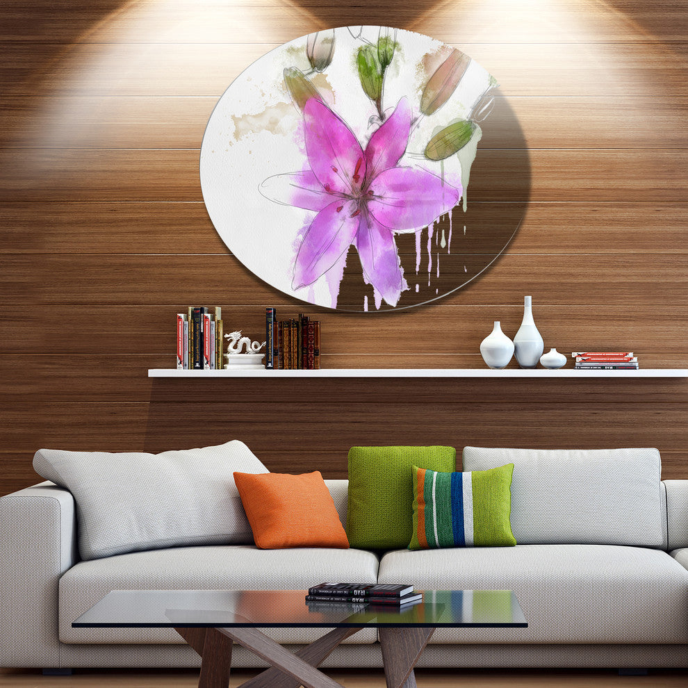 Beautiful Purple Floral Illustration, Floral Disc Metal Artwork, 11"