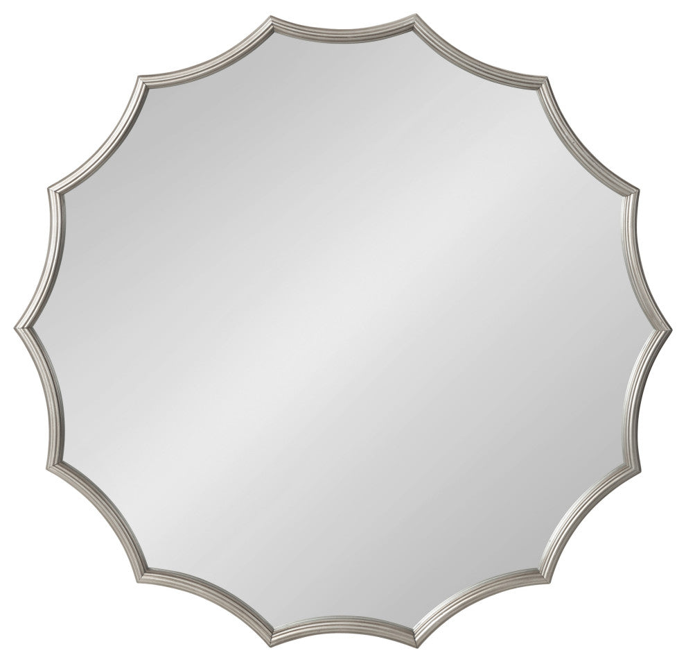 Lalina Scalloped Round Framed Accent Mirror, Silver 33.5" Diameter