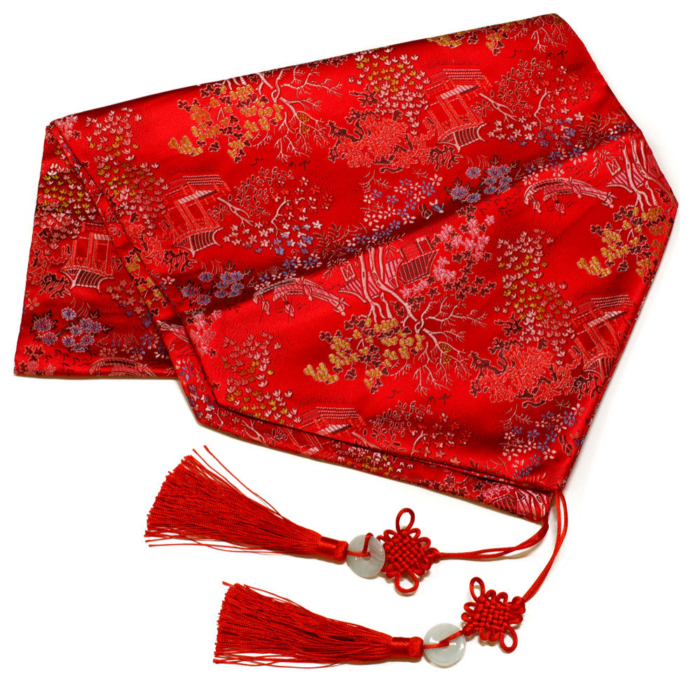 50 Inch Red Silk Chinese Courtyard Table Runner