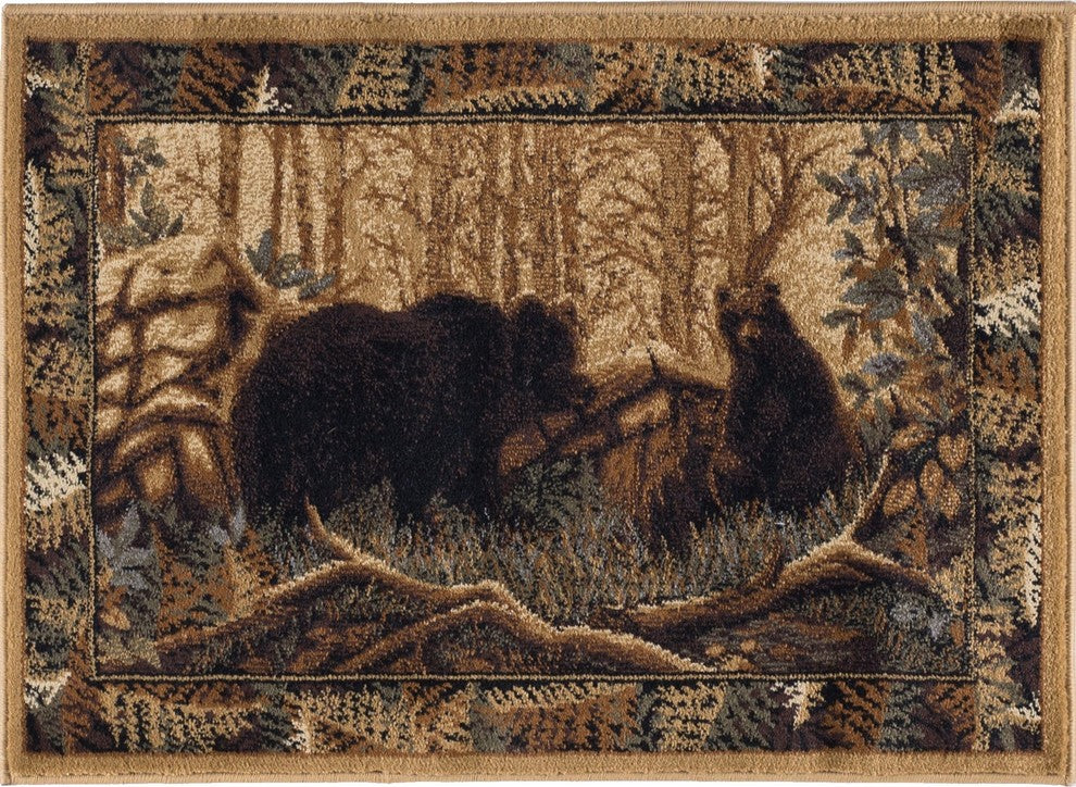 Fern Bear Novelty Lodge Pattern Beige Scatter Mat Rug, 2''x3''