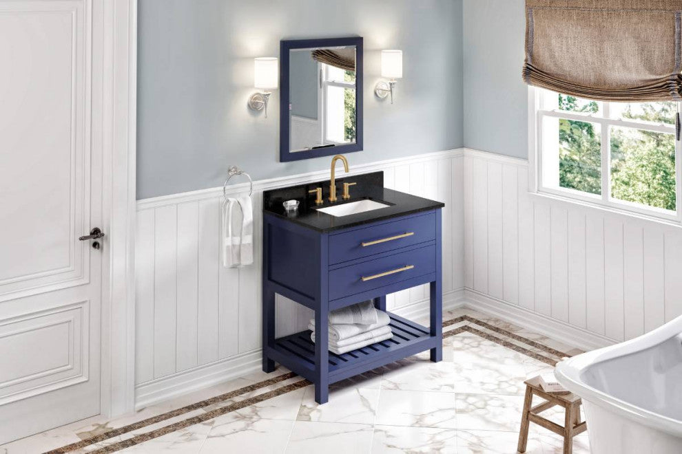Wavecrest Contemporary Hale Blue 36" Vanity, Black Granite Vanity Top