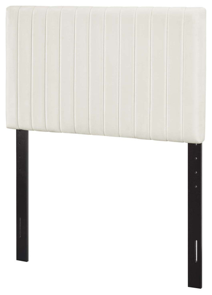 Contemporary Modern Bedroom Twin Size Headbaord, Velvet Fabric, Ivory White