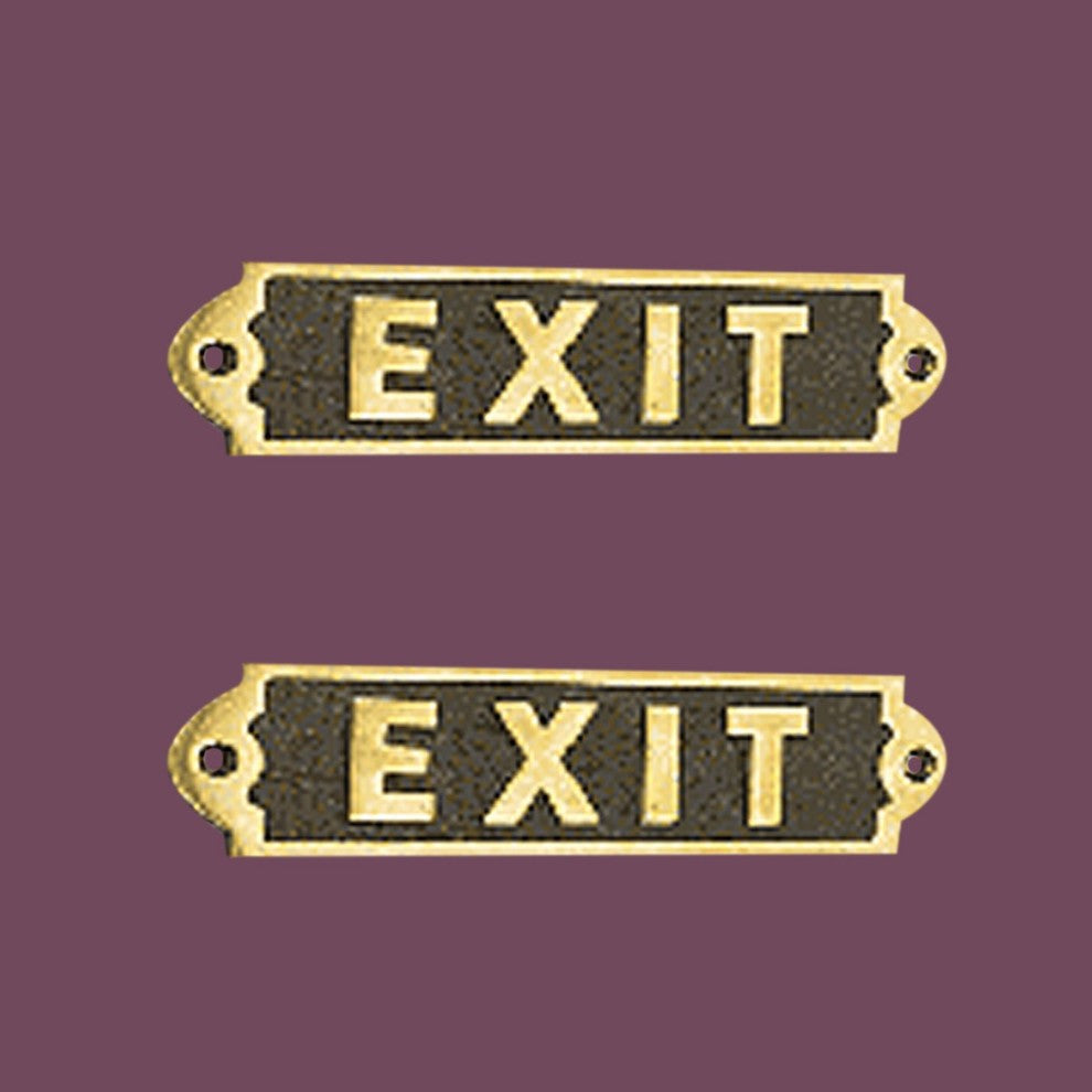 2 Exit Sign Solid Polished Brass Plaques Tarnish Resistant Brass Plate