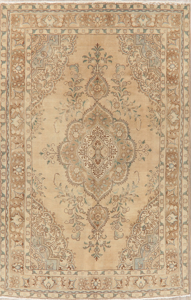 Consigned, Faded Area Rug Vintage Oriental Hand-Knotted, Beige, 9'4" X 6'2"
