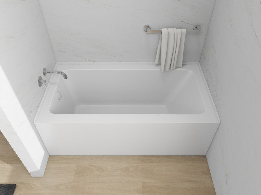 Vanity Art Alcove Soaking Acrylic Bathtub, Pure White, 60"x32", Left