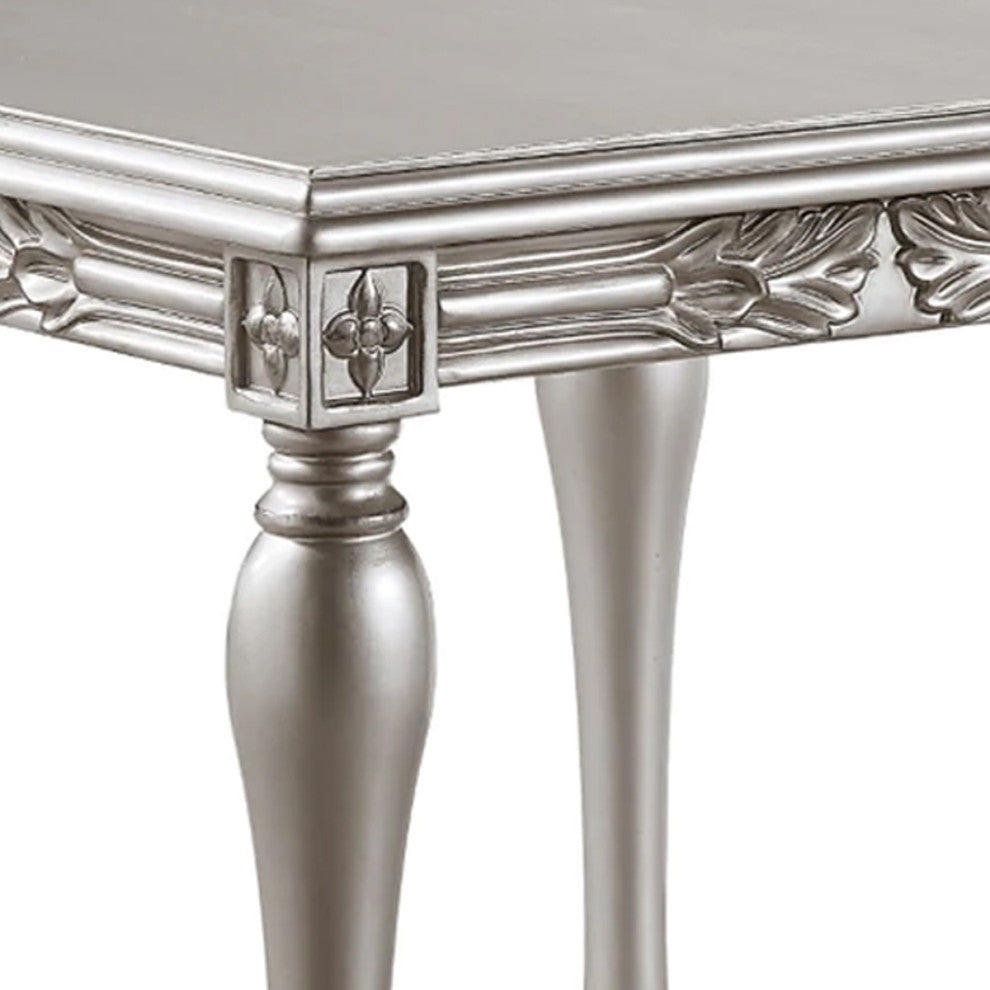 Benzara BM276228 28" Classic End Table, Square, Floral Trim, Wood, Silver