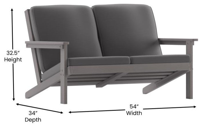 Charlestown All-Weather Poly Resin Wood Adirondack Loveseat with Cushions, Gray