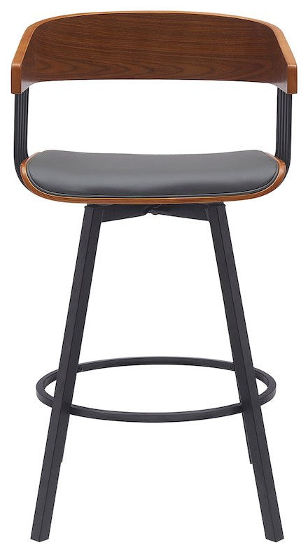 Athena Upholstered Wood Swivel Bar or Counter Stool with Black Metal