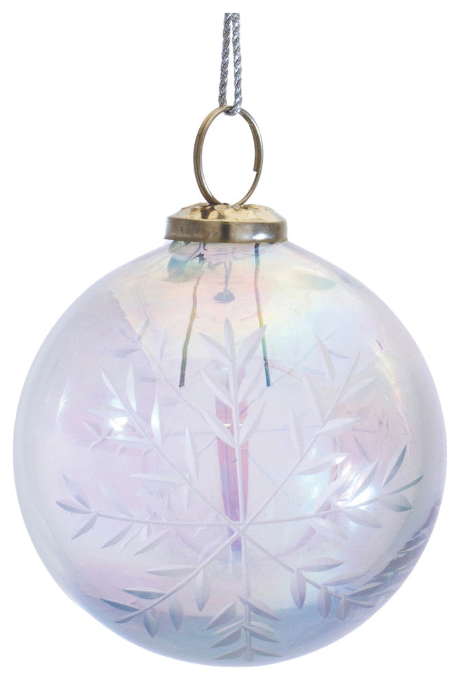 Etched Irredescent Glass Ball Ornament, Set of 6