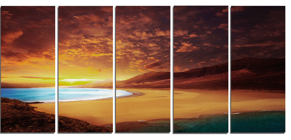 Cofete Beach Fuerteventura, Landscape Canvas Art Print, 60"x28", 5 Panels