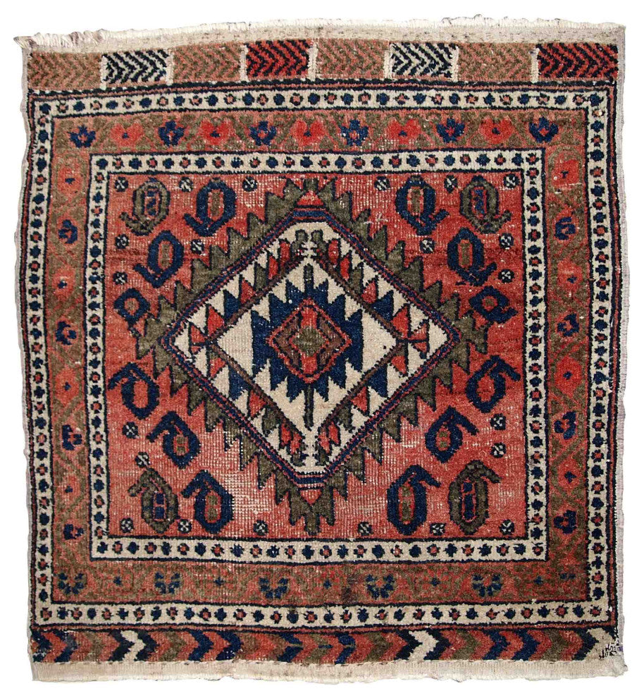 Handmade vintage Persian Kurdish bagface rug 1.8' x 1.9' (55cm x 59cm) 1930s