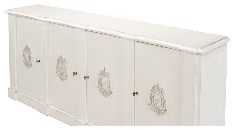 Crested Wall Cabinet Antiqued White Sideboard