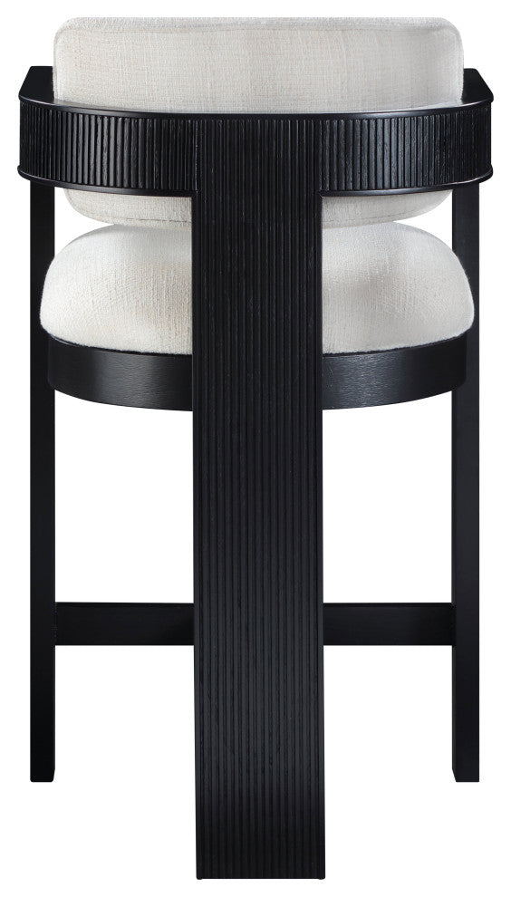 Sacha Upholstered Bar and Counter Stool, Cream, Linen Textured Fabric, Black