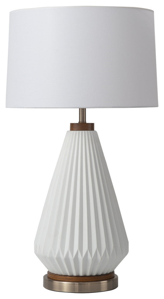 Concord Bone Porcelain Table Lamp - 28", White and Walnut, 4-Way Rotary Switch