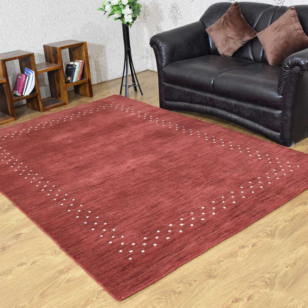 HAND KNOTTED LOOM WOOL ECO-FRIENDLY AREA RUGS - Rectangle, Red, Contemporary