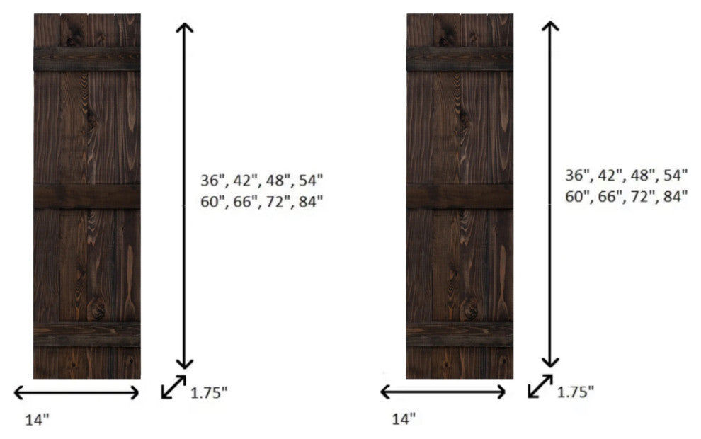 Traditional Board and Batten Exterior Shutters Pair, Slate Black, 42"