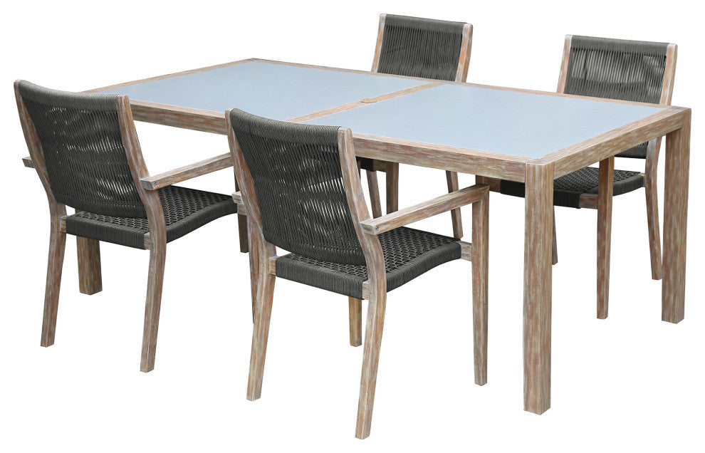 Sienna and Madsen 5-Piece Outdoor Eucalyptus Dining Set With Gray Teak Finish