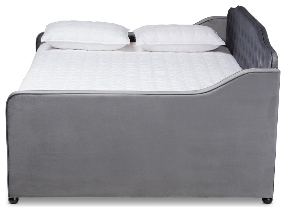 Hadgeon Gray Velvet Full Daybed With Trundle