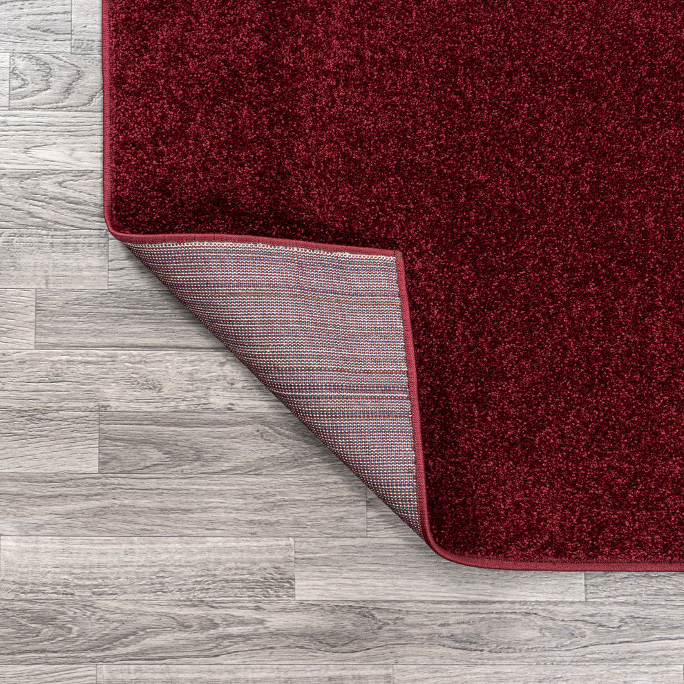 Haze Solid Low-Pile Runner Rug, Dark Red, 5' Square
