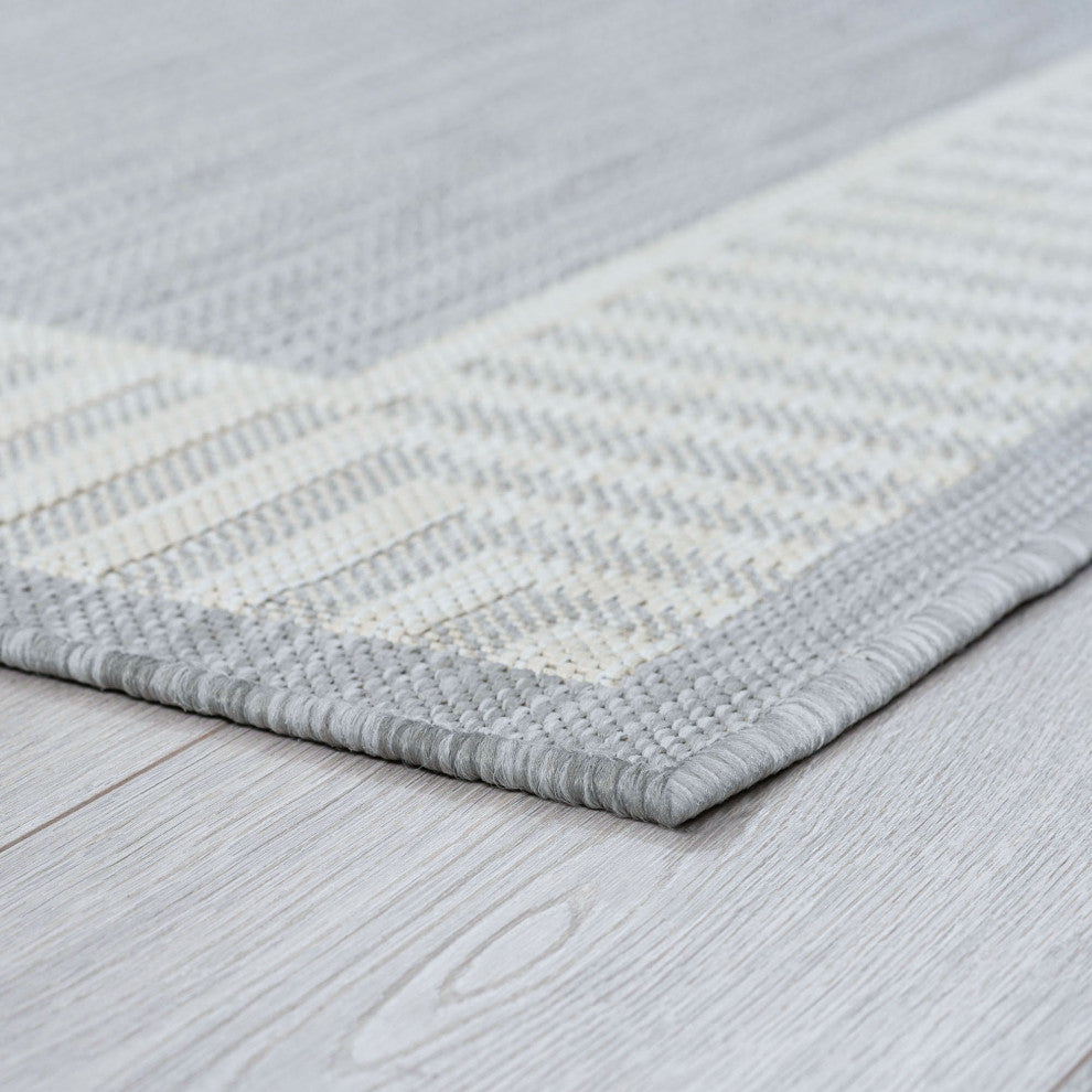 Elgin Transitional Striped Border Gray/Cream Indoor/Outdoor Area Rug, 8'x10'