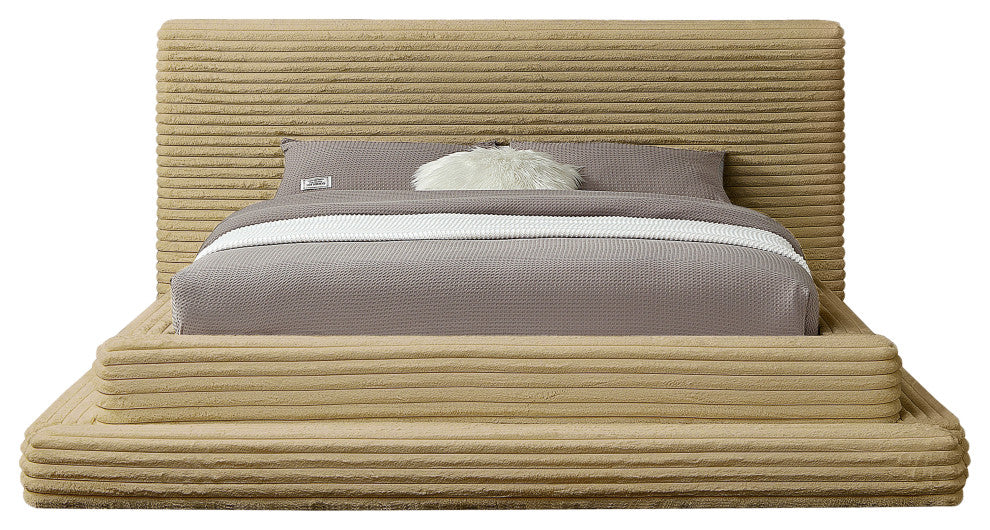Drew Upholstered Bed, Camel, Queen, Corduroy Fabric