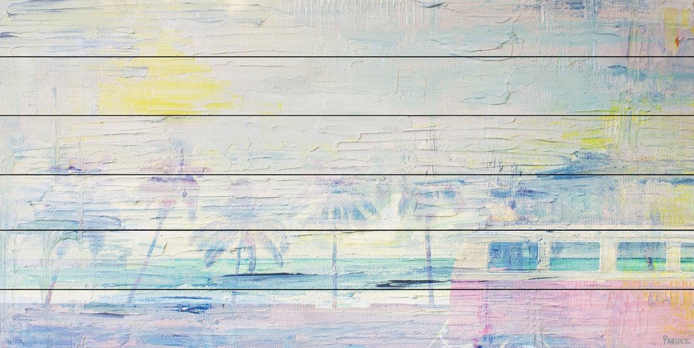 "Hazy Sunset" Painting Print on White Wood, 60"x30"