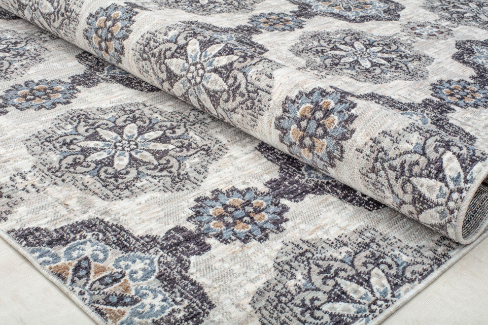 Jade Sweet Gray Vintage Traditional Gray Recycled Area Rug, 2'6" X 4'