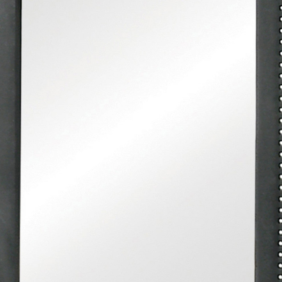 Benzara BM280340 Modern Portrait Mirror, Velvet Upholstery, Nailhead Trim, Gray