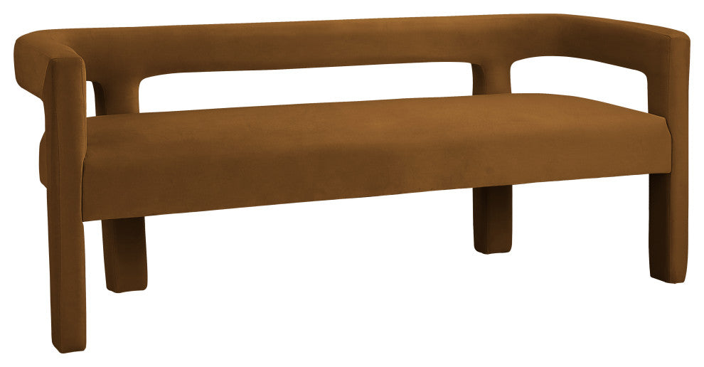 Athena Boucle Fabric Upholstered Bench, Camel, Velvet