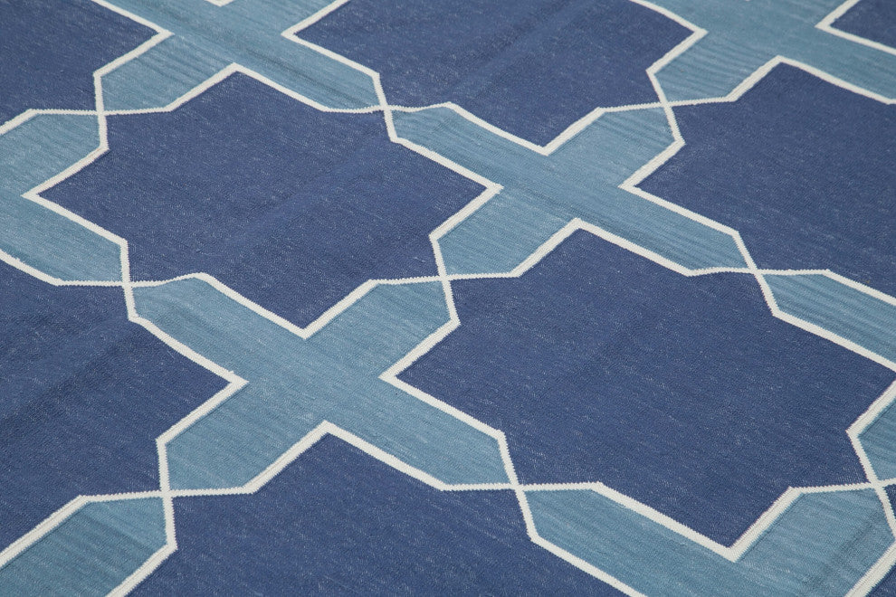 Rug N Carpet - Handmade Wool 9' 2'' x 11' 9'' Modern Design Dhurrie Kilim Rug