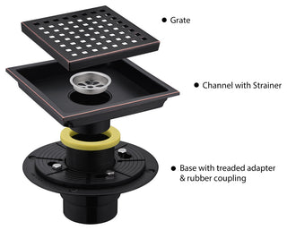 Luxier 6" Square Shower Floor Drain FD01-6, Oil Rubbed Bronze