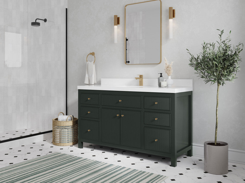 Sonoma 60 Single Bathroom Vanity in Dark Forest Green with 2" White Quartz