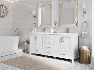 Malibu 72 Double Sink Bath Vanity in White  2" Carrara Quartz