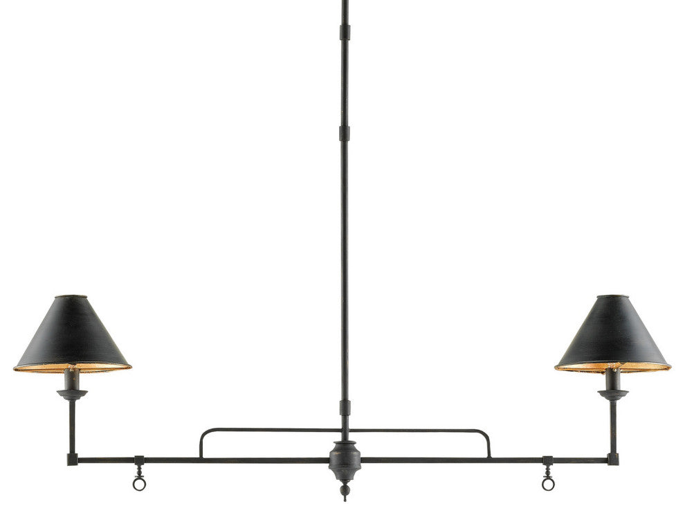 Prosperity 2 Light Chandelier, French Black and Contemporary Gold Leaf Interior