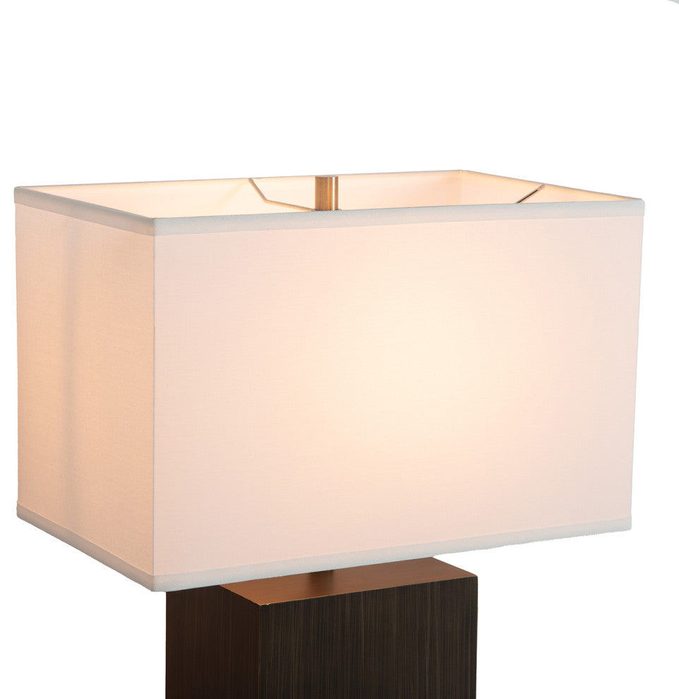 Zen Standing Table Lamp - Gilded Ebony Wood Finish, Weathered Brass, White Linen