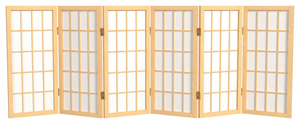 2' Tall Desktop Window Pane Shoji Screen, Natural, 6 Panels