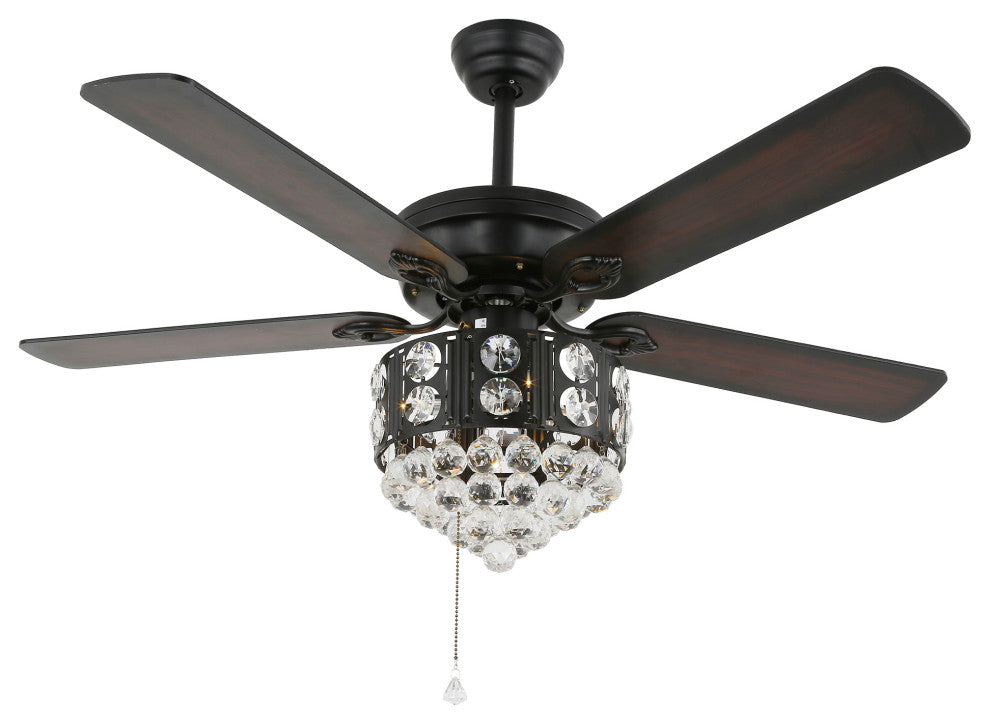 Crystal Ceiling Fan with Remote 5 Blades 52Inch, Black