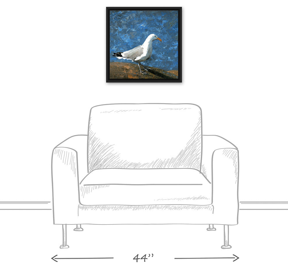 Painted Coastal Seagull 16x16 Black Floating Framed Canvas