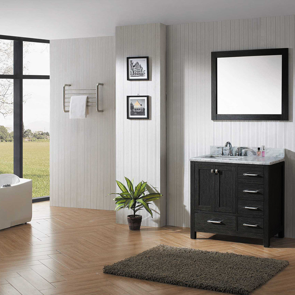 Caroline Premium 36" Single Bathroom Vanity, Zebra Gray With Marble Top