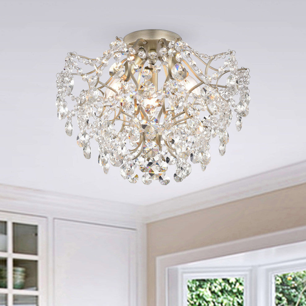 Jamie 3-Light Crystal Flush Mount, Champagne Finish