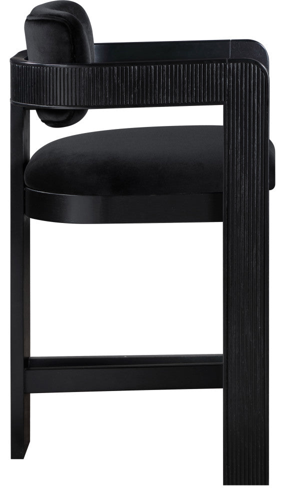Sacha Upholstered Bar and Counter Stool, Black, Velvet, Black