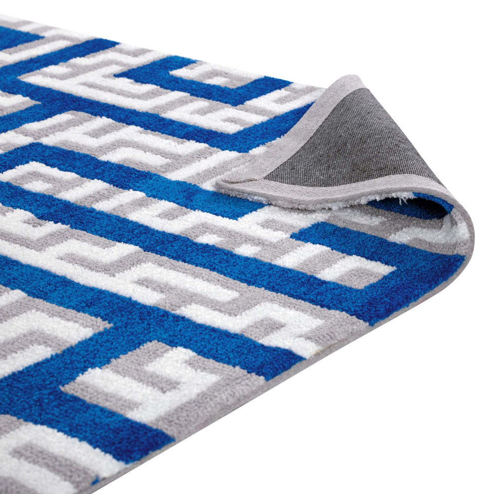 Ivory, Light Gray and Blue Nahia Geometric Maze 5x8 Area Rug