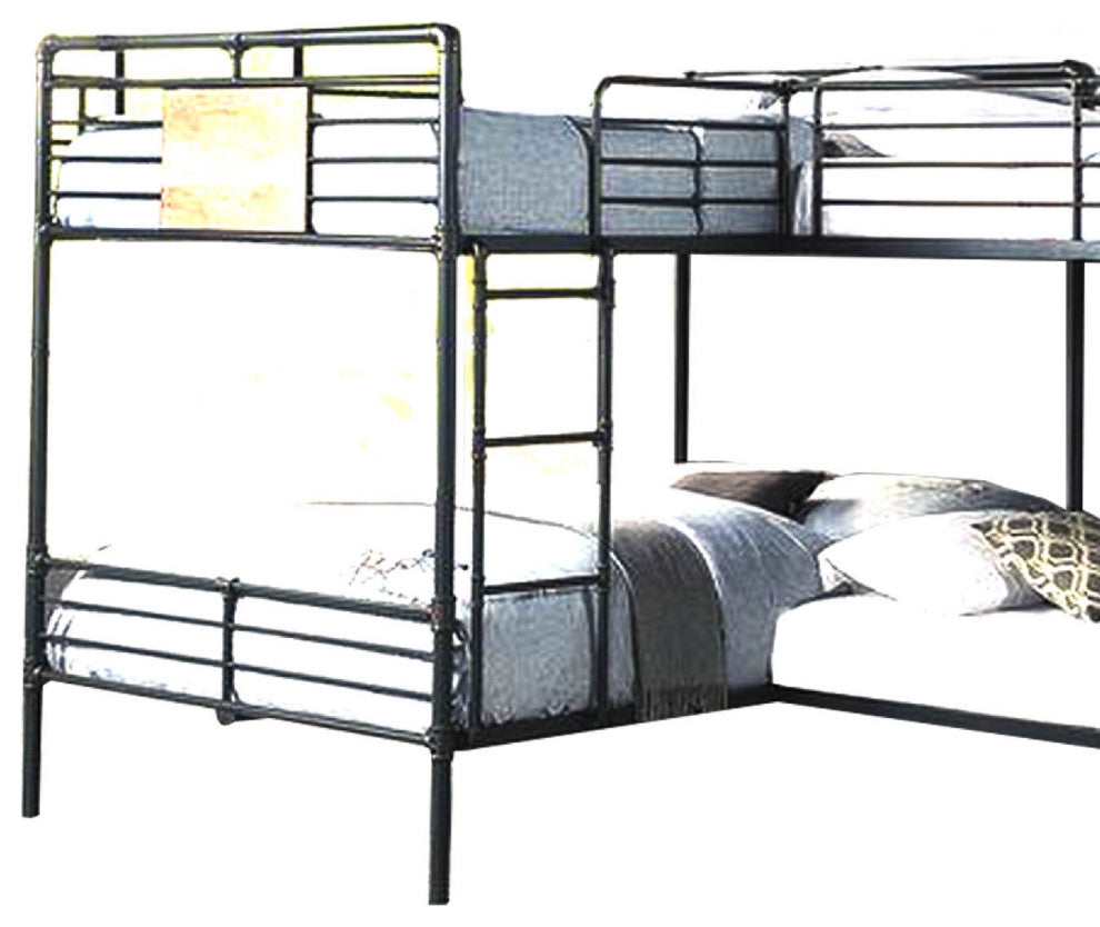 Benzara BM266441 Twin over Full Bunk Bed With Guard Rails, Black and Dark Bronze