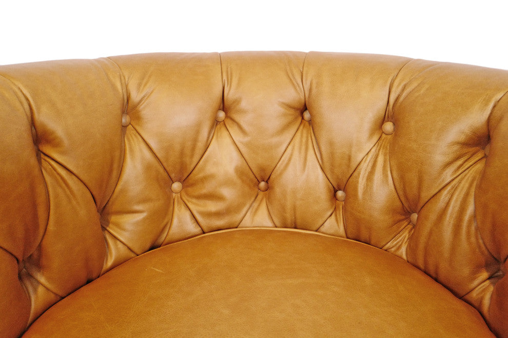 Retro Tufted Caramel Leather Swivel Chair