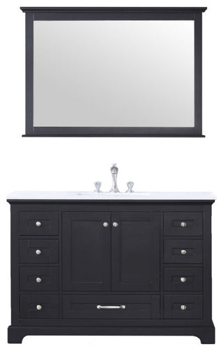 Dukes 48" Espresso Single Square Sink Vanity with Quartz Top, With Mirror
